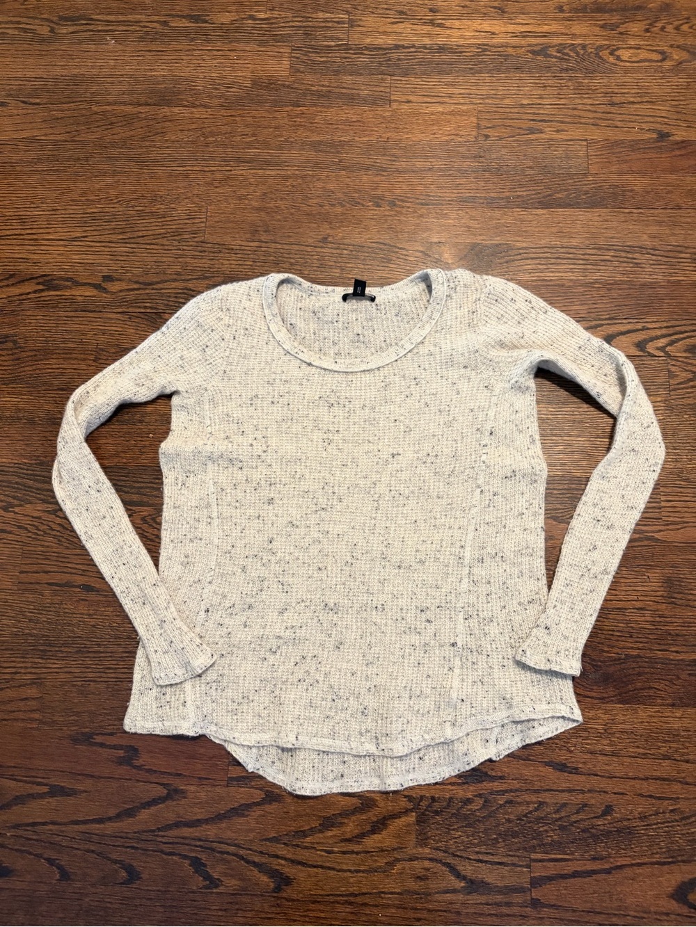 Aqua Cream Speckled 100%cashmere  Scoop-Neck Knit Sweater